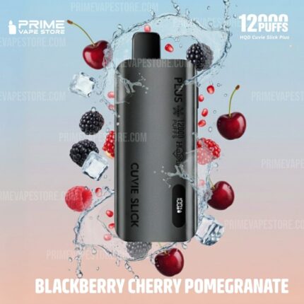 Vape Device pod Style Surrounded by Splashing Water and Berries with the Flavor Name Blackberry Cherry Pomegranate Displayed at the Bottom a Promo-style Product Shot - Australia E-cigarette Store