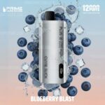 Silver Vape Pod Device with blueberry Blast Flavor Surrounded by Blueberries and Ice with a Soft Gradient Background - Australia E-cigarette Store