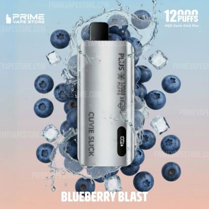 Silver Vape Pod Device with blueberry Blast Flavor Surrounded by Blueberries and Ice with a Soft Gradient Background - Australia E-cigarette Store