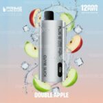 Silver Vape Device Featured with Floating Apple Slices and Ice Cubes Labeled double Apple Flavor Promotion - Australia E-cigarette Store