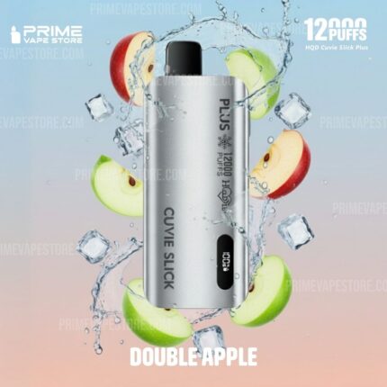 Silver Vape Device Featured with Floating Apple Slices and Ice Cubes Labeled double Apple Flavor Promotion - Australia E-cigarette Store