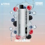 Silver Vape Pod Surrounded by Raspberries Blueberries and Blackberries with Iceflavor is Fresh Berries - Australia E-cigarette Store