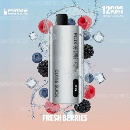 Silver Vape Pod Surrounded by Raspberries Blueberries and Blackberries with Iceflavor is Fresh Berries - Australia E-cigarette Store