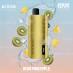 Gold Vape Device Surrounded by Water Splash and Kiwipineapple Fruit Slices Advertising the Kiwi Pineapple Flavor from Prime Vape Store - Australia E-cigarette Store