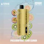 Gold Vape Device Surrounded by Passionfruit Kiwi and Guava Slices Flavor Label Says passionfruit Kiwi Guava - Australia E-cigarette Store