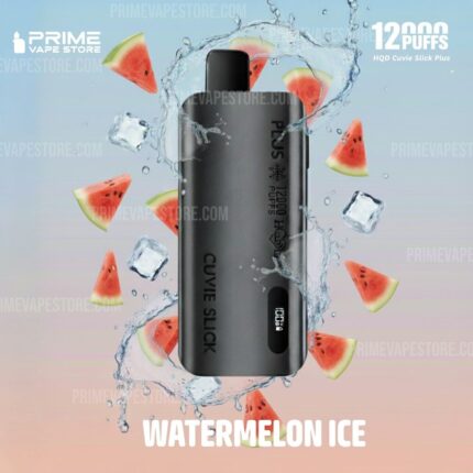 Gray Vape Device Among Watermelon Slices and Ice Cubes with a Splashy Background Promoting Watermelon Ice Flavor - Australia E-cigarette Store