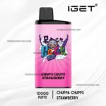 Pink Vape Juice Bottle with Black Mouthpiece Featuring a Colorful Chupa Chups Design and 10000 Puffs Text strawberry Flavor - Australia E-cigarette Store