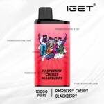 Pink Iget Vape Juice Bottle with a Black Cap and Colorful Artwork on a White Background Flavor Raspberry Cherry Blackberry Listed on the Label - Australia E-cigarette Store