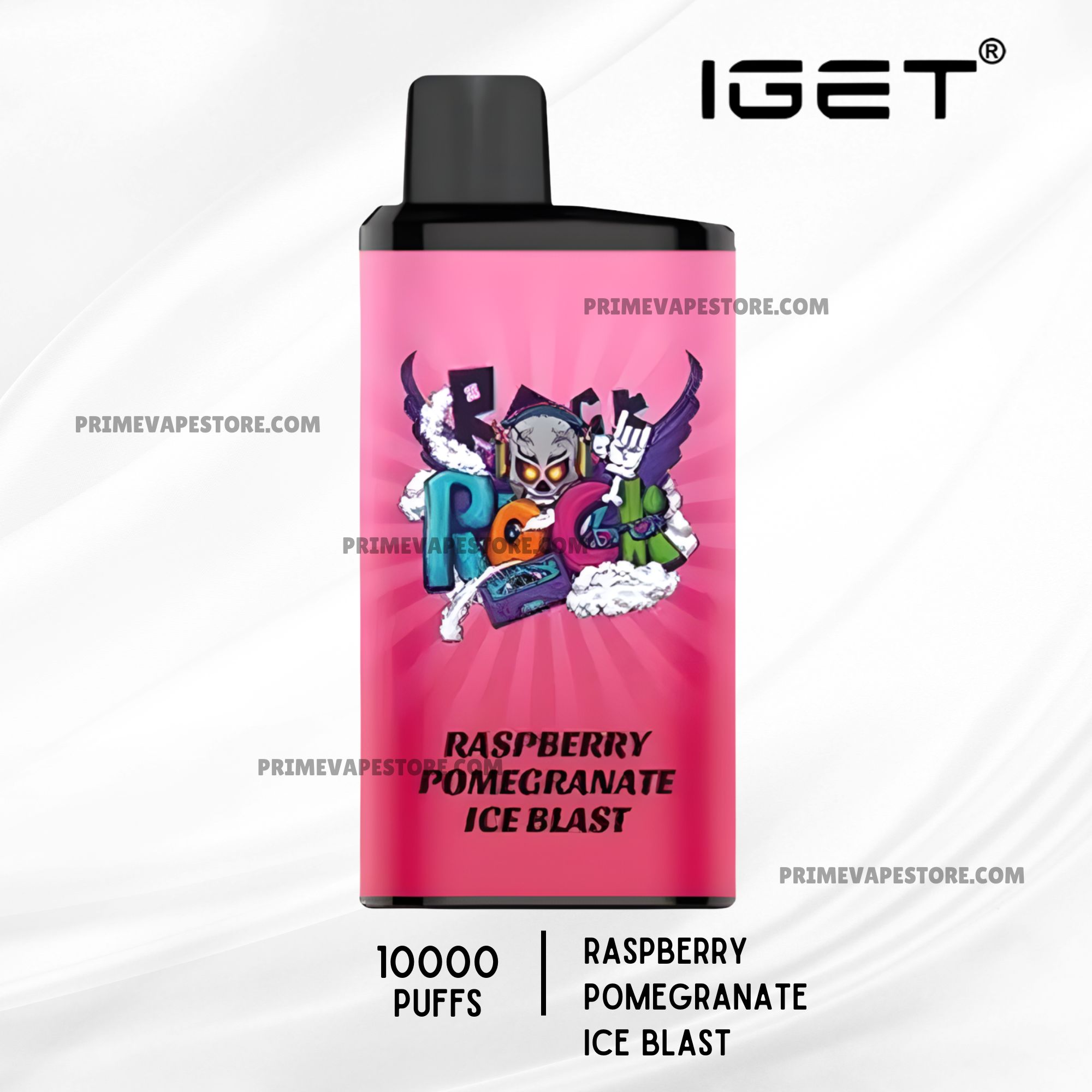 Iget-bar-pro-10000-puffs-raspberry-pomegranate-ice-blastjpg - Australia E-cigarette Store Pink Disposable Vape with a Black Mouthpiece Flavor Label Reads Raspberry Pomegranate Ice Blast and Indicates 10000 Puffs - Australia E-cigarette Store