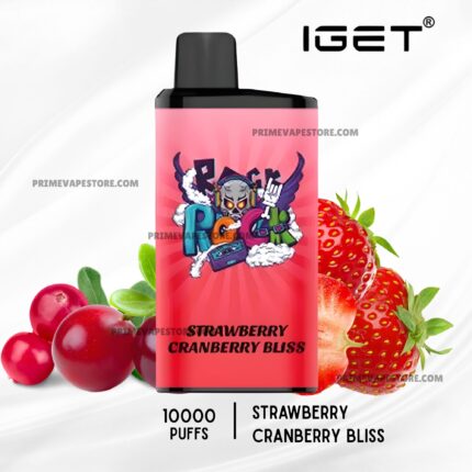Iget Pink Vape Bottle with Flavor Strawberry Cranberry Bliss Surrounded by Strawberries and Cranberries 10000 Puffs - Australia E-cigarette Store