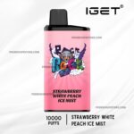 Pink Vape Device with Black Mouthpiece and Colorful Label Flavor Strawberry White Peach Ice Mintbrand Text Visible - Australia E-cigarette Store