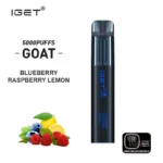 Iget Goat Disposable Vape 5000 Puffs in Blueberry Raspberry Lemon Flavor Shown with Fruit Image and Device on White Background - Australia E-cigarette Store
