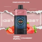 Pink Vape Device Centered on a Rose Background with Strawberries at the Bottom Price Shown As 12000 - Australia E-cigarette Store