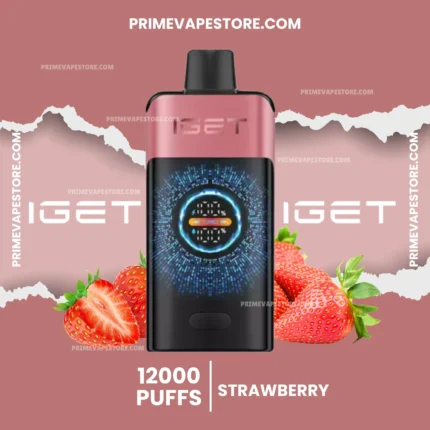 Pink Vape Device Centered on a Rose Background with Strawberries at the Bottom Price Shown As 12000 - Australia E-cigarette Store