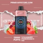 Center-focused Pink Vape Device with a Digital Display Surrounded by Strawberries and Ice Primevapestorecom Watermark Visible - Australia E-cigarette Store