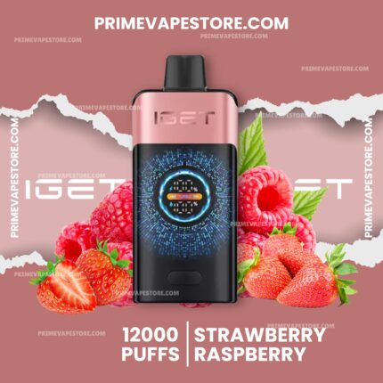 Pink Vaping Device Centered on a Mauve Background Surrounded by Strawberries and Raspberries for a Berry-flavored Promo Design - Australia E-cigarette Store