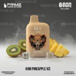 Kuz C6000 Kiwi Pineapple Ice Vape Juice Bottle with Kiwi and Pineapple Pieces and Ice Cubes Surrounding It - Australia E-cigarette Store