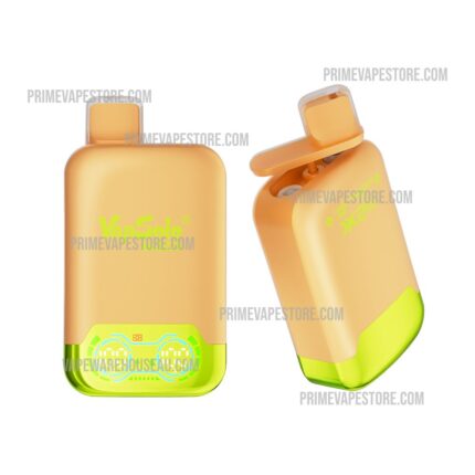 Orange Pod Vape with Neon Green Bottom Shown from Front and Angled Side View - Australia E-cigarette Store