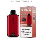 Red Relx Disposable Vape Device with Black Mouthpiece Beside Its Pink Box Flavor Watermelon Chill and 800 Puffs - Australia E-cigarette Store
