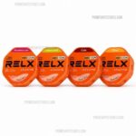 Four Relx Vape Pods in Orange Packaging Labeled Strawberry Lush Lemon Crush Cola and Citrus - Australia E-cigarette Store