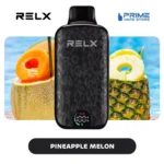 Relx Vape Device with Pineapple Melon Flavor in Front of Tropical Fruit Background pineapple and Melon and Store Branding Logos - Australia E-cigarette Store
