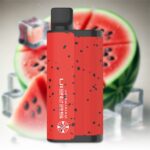 Red Speckled Vape Mod Standing Upright with a Blurred Watermelon Slice in the Background - Australia E-cigarette Store