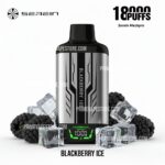 Vape Device Labeled Blackberry Ice with a Digital Green Display Flanked by Ice Cubes and Blackberries Advertising 18000 Puffs in the Image - Australia E-cigarette Store