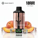 Rose-gold Peach Ice Vape Device with a Black Top Surrounded by Peach Halves and Ice Cubes - Australia E-cigarette Store