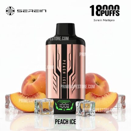 Rose-gold Peach Ice Vape Device with a Black Top Surrounded by Peach Halves and Ice Cubes - Australia E-cigarette Store