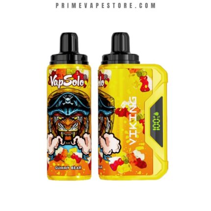 Two Yellow Vapsolo Vape Devices with Black Mouthpieces a Pod-style Bottle and a Box-mod Both Featuring Gummy Bear Imagery and Bold Graphics gummy Bear - Australia E-cigarette Store