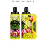 Vapsolo Vape Kit in Bright Yellow with Banana and Strawberry Graphics Two Bottle-shaped Devices Shown One with a Digital Display - Australia E-cigarette Store