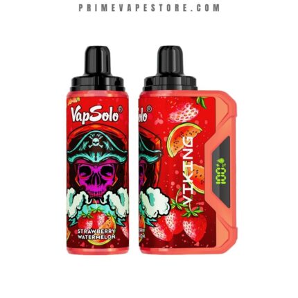Pair of Red Vape Bottles with a Colorful Skull Artwork and strawberry Watermelon Flavor Label Beside a Red Vape Mod - Australia E-cigarette Store