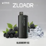 Zloadr Vape Device Standing Upright Beside Blackberries and Ice Cubes Labeled Blackberry Ice with Prime Vape Store Branding in the Background - Australia E-cigarette Store