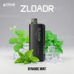 Black Zloadr Vape Pod Labeled Dynamic Mint Surrounded by Mint Leaves and Ice Cubes with Prime Vape Store Branding in the Corner - Australia E-cigarette Store