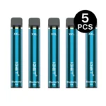 Five Blue Disposable Vape Pens in a Row xxl Blueberry Ice Flavor 5-piece Pack Labeled 5 Pcs five-packset of Five Blue Disposable Vape Pens with Black Mouthpieces Flavor Blueberry Icefive-pack of Xxl Blueberry Ice Disposable E-cigarettes Arranged Side by Sideproduct Image Showing 5 Blue Vape Pens with Blueberry Ice Flavor and 5 Pcs Label - Australia E-cigarette Store