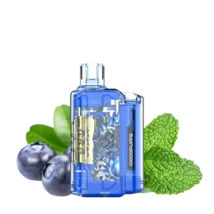 Blue Vape Device on a White Background with Blueberries and Mint Leaves Beside It - Australia E-cigarette Store