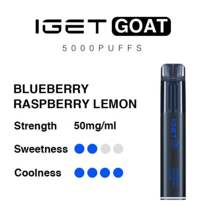 Iget Goat Blueberry Raspberry Lemon Vape 5000 Puffs 50 Mgml Sweetness 24 Coolness 45 Device Shown on the Right - Australia E-cigarette Store