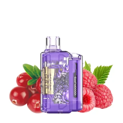 Purple Vape Device with a Transparent Tank Set Among Cranberries and Raspberries with Leaves - Australia E-cigarette Store