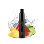 Black Disposable Vape Pen with Pineapple Watermelon and Lime Slices Splashing in Water Behind It Suggesting a Tropical Fruit Flavor - Australia E-cigarette Store