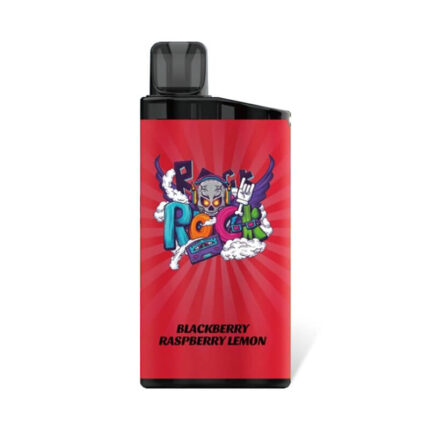 Vape mod with a bold red label, graffiti-style artwork, and flavor Blackberry Raspberry Lemon.