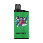 Green Vape Pod with a Black Mouthpiece Featuring a Colorful Cartoon Graphic and the Flavor Name melon Ice - Australia E-cigarette Store