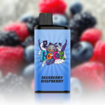 Blueberry Raspberry Vape Device with a Blue Label Showing a Colorful Graffiti-style Mascot Set Against a Blurred Fruit Background - Australia E-cigarette Store