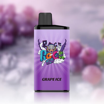 Purple Vape Device with a Graffiti-style rage Logo and grape Ice Flavor Label on a Soft Blurred Background - Australia E-cigarette Store