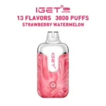 Disposable Vape Device with Pink Marble Design and Iget Branding Strawberry Watermelon Flavor 13 Flavors 3000 Puffs - Australia E-cigarette Store