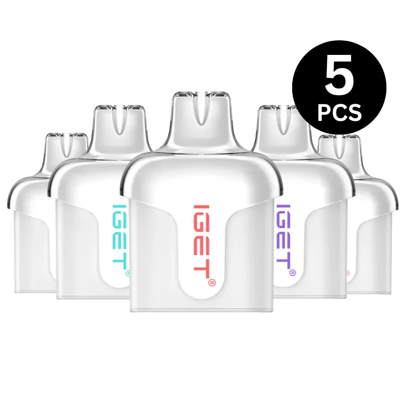 Five Transparent Vape Pod Cartridges with Colored Get Logos Arranged in a Row Indicating a 5-piece Set - Australia E-cigarette Store