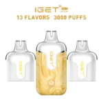 Iget Kp3000 Vape Device with Gold Marble Body and Three Pods Highlights 13 Flavors and 3000 Puffs - Australia E-cigarette Store