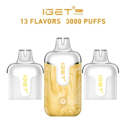 Iget Kp3000 Vape Device with Gold Marble Body and Three Pods Highlights 13 Flavors and 3000 Puffs - Australia E-cigarette Store