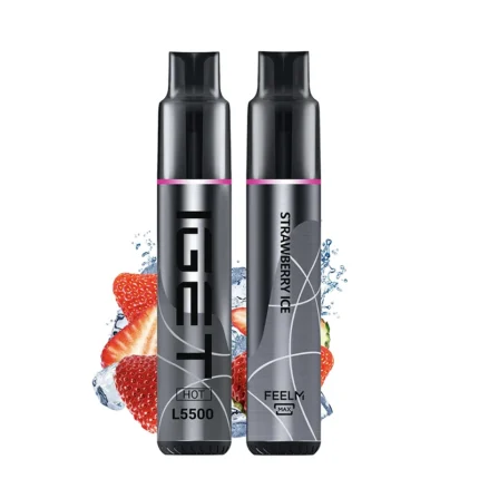 Two Slender Vape Pens with Black Caps and Pink Bands One Labeled L5500 and the Other Strawberry Ice Set Against a Strawberryice Background - Australia E-cigarette Store