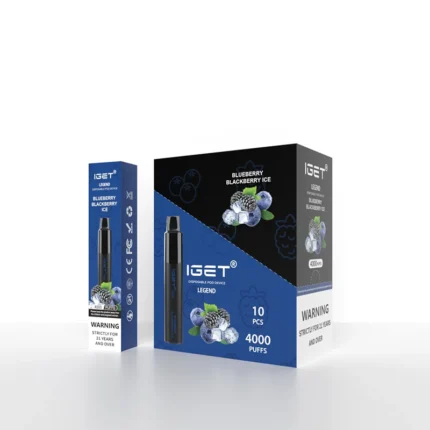 IGET Legend blueberry blackberry ice disposable vape packaging, 10 pieces, 4000 puffs (blue and black box art).