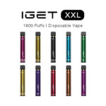 Iget Xxl 1800 Puffs Disposable Vape Lineup with Ten Colorful Flavor Pens Beneath the Logo - Australia E-cigarette Store